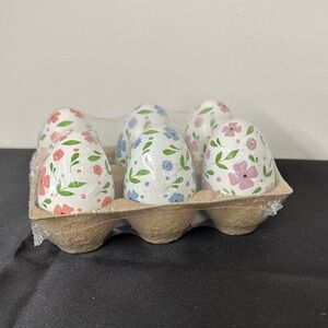 Decorative Floral Eggs - White with Pink, Blue, and Coral Flowers